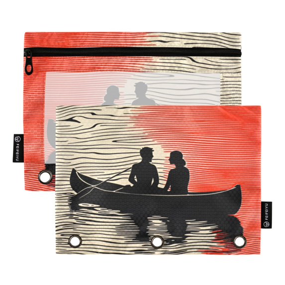 FORMRS 2 Pack Pencil Pouch for 3 Ring Binder with Clear Window Zipper Case, Illusionary Boat
