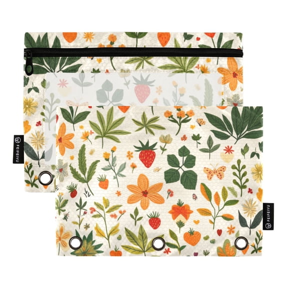 FORMRS 2 Pack Pencil Pouch for 3 Ring Binder with Clear Window Zipper Case, Leaves Pattern