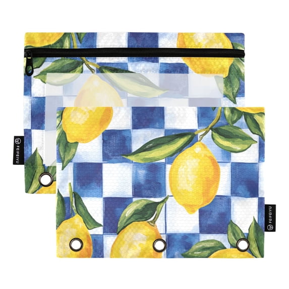 FORMRS 2 Pack Pencil Pouch for 3 Ring Binder with Clear Window Zipper Case, Lemon Checkered