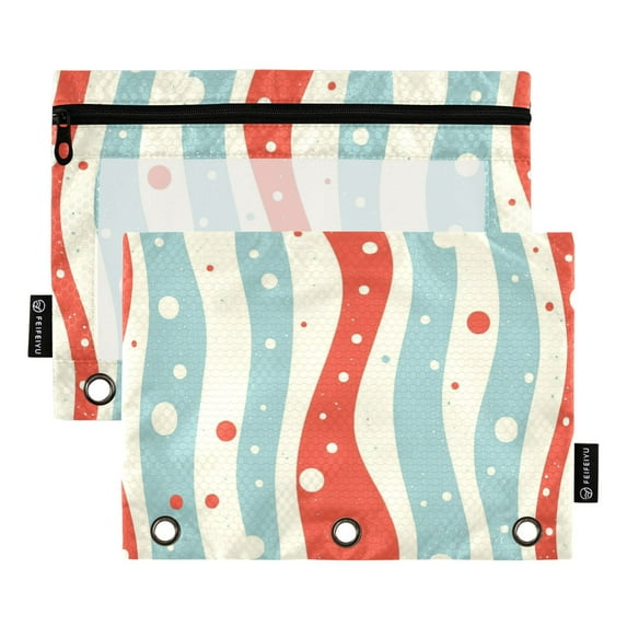 FORMRS 2 Pack Pencil Pouch for 3 Ring Binder with Clear Window Zipper Case, Light Blue Pattern