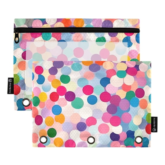 FORMRS 2 Pack Pencil Pouch for 3 Ring Binder with Clear Window Zipper Case, Light Colorful Circles