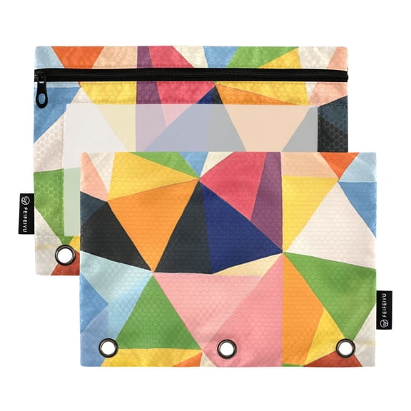 FORMRS 2 Pack Pencil Pouch for 3 Ring Binder with Clear Window Zipper Case, Minimalist Triangles