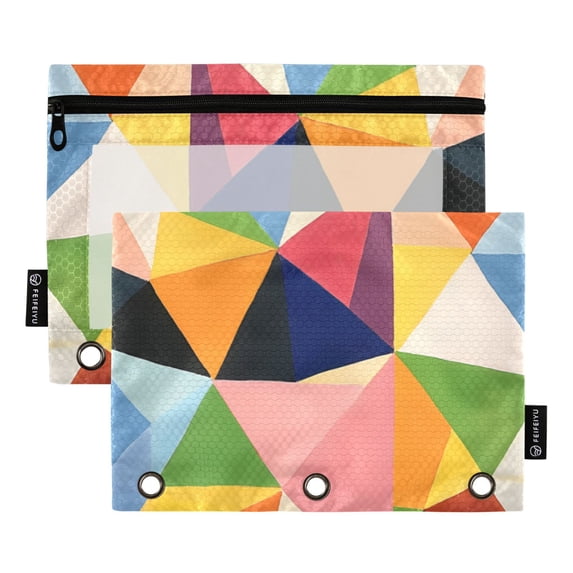 FORMRS 2 Pack Pencil Pouch for 3 Ring Binder with Clear Window Zipper Case, Minimalist Triangles