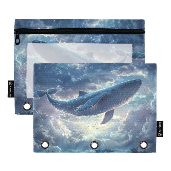 FORMRS 2 Pack Pencil Pouch for 3 Ring Binder with Clear Window Zipper Case, Night Floating Whale