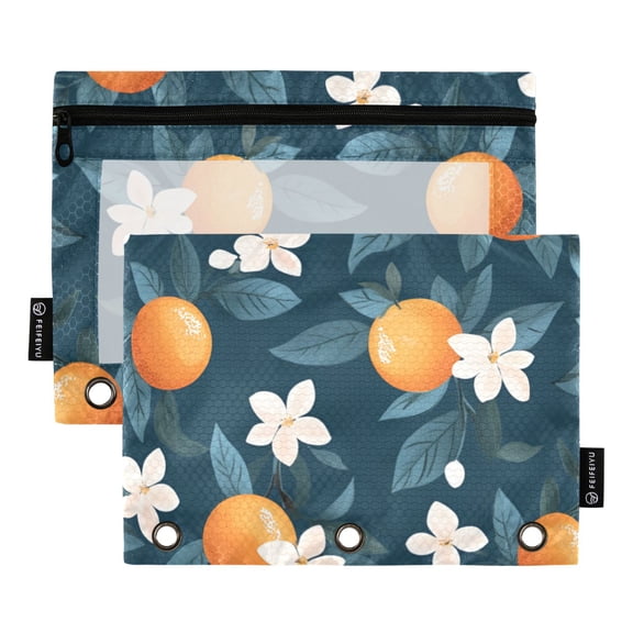 FORMRS 2 Pack Pencil Pouch for 3 Ring Binder with Clear Window Zipper Case, Oranges Pattern