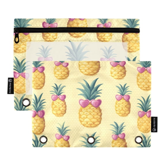 FORMRS 2 Pack Pencil Pouch for 3 Ring Binder with Clear Window Zipper Case, Pineapple Love