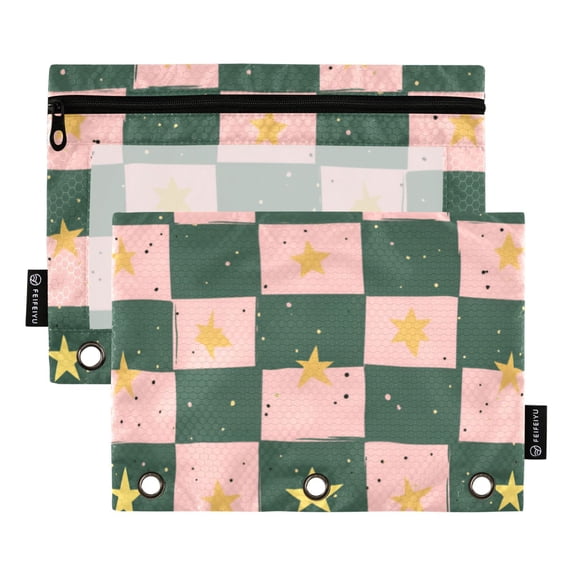 FORMRS 2 Pack Pencil Pouch for 3 Ring Binder with Clear Window Zipper Case, Pink Abstract