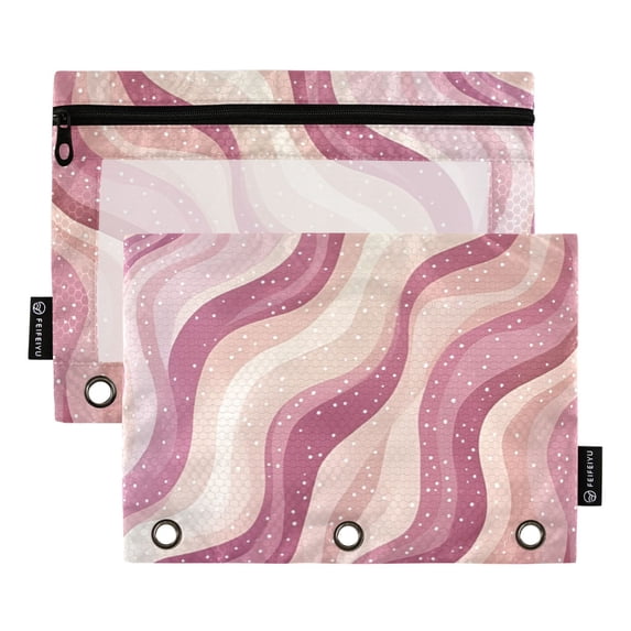 FORMRS 2 Pack Pencil Pouch for 3 Ring Binder with Clear Window Zipper Case, Pink Brown Pattern