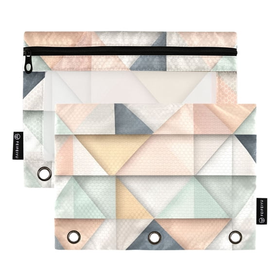 FORMRS 2 Pack Pencil Pouch for 3 Ring Binder with Clear Window Zipper Case, Pink Geometric