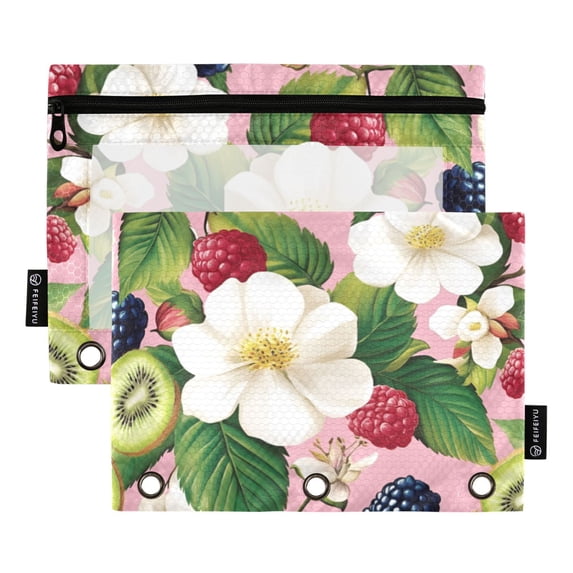 FORMRS 2 Pack Pencil Pouch for 3 Ring Binder with Clear Window Zipper Case, Pink Raspberries