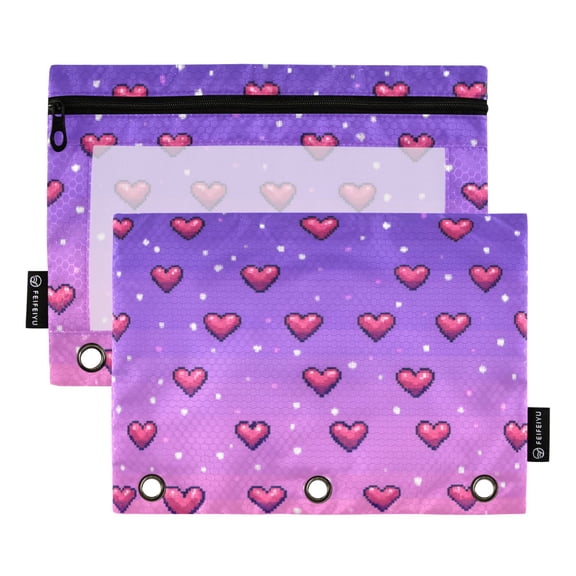 FORMRS 2 Pack Pencil Pouch for 3 Ring Binder with Clear Window Zipper Case, Pixel Love