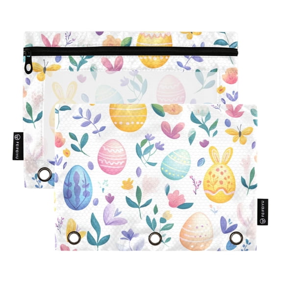 FORMRS 2 Pack Pencil Pouch for 3 Ring Binder with Clear Window Zipper Case, Purple Easter Eggs