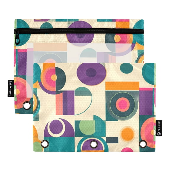 FORMRS 2 Pack Pencil Pouch for 3 Ring Binder with Clear Window Zipper Case, Purple Geometric