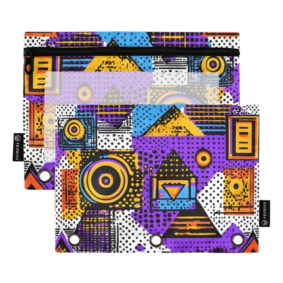 FORMRS 2 Pack Pencil Pouch for 3 Ring Binder with Clear Window Zipper Case, Purple Simple Triangles