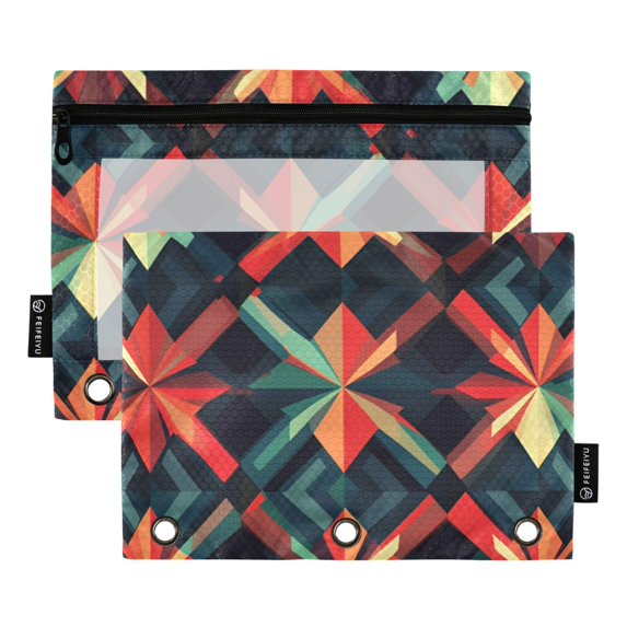 FORMRS 2 Pack Pencil Pouch for 3 Ring Binder with Clear Window Zipper Case, Red Abstract