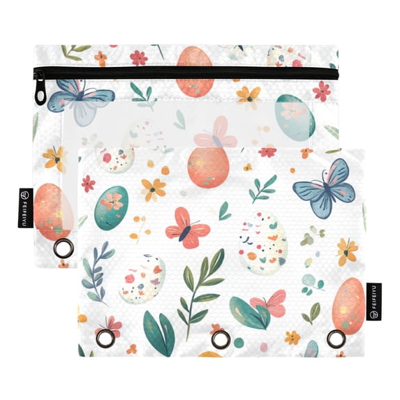 FORMRS 2 Pack Pencil Pouch for 3 Ring Binder with Clear Window Zipper Case, Red Easter Eggs