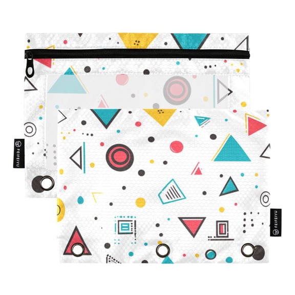 FORMRS 2 Pack Pencil Pouch for 3 Ring Binder with Clear Window Zipper Case, Red Simple Shapes