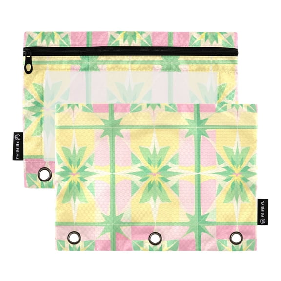FORMRS 2 Pack Pencil Pouch for 3 Ring Binder with Clear Window Zipper Case, Retro Beige Stars