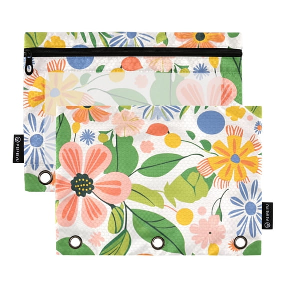 FORMRS 2 Pack Pencil Pouch for 3 Ring Binder with Clear Window Zipper Case, Retro Pink Floral