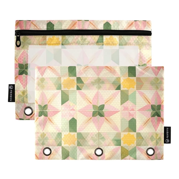 FORMRS 2 Pack Pencil Pouch for 3 Ring Binder with Clear Window Zipper Case, Retro Pink Stars