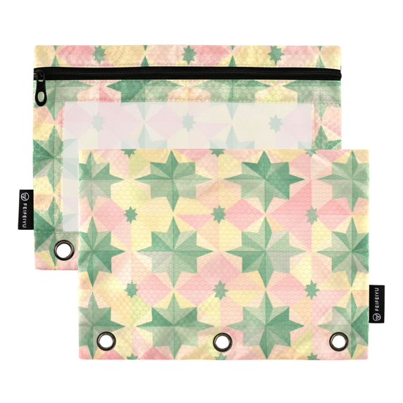 FORMRS 2 Pack Pencil Pouch for 3 Ring Binder with Clear Window Zipper Case, Retro Symmetrical Stars