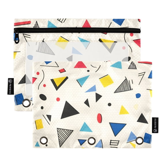 FORMRS 2 Pack Pencil Pouch for 3 Ring Binder with Clear Window Zipper Case, Retro Triangles