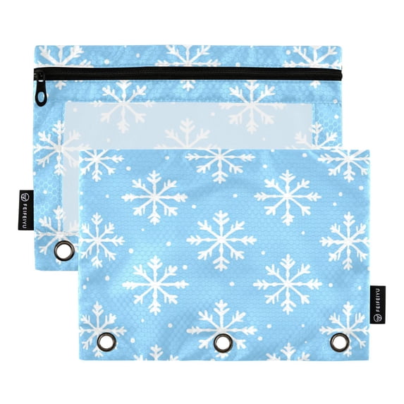 FORMRS 2 Pack Pencil Pouch for 3 Ring Binder with Clear Window Zipper Case, Snowflake Pattern