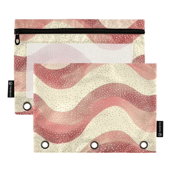 FORMRS 2 Pack Pencil Pouch for 3 Ring Binder with Clear Window Zipper Case, Soft Pink Pattern