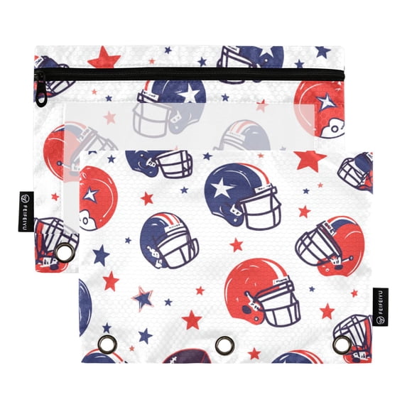 FORMRS 2 Pack Pencil Pouch for 3 Ring Binder with Clear Window Zipper Case, Star Spangled Helmets