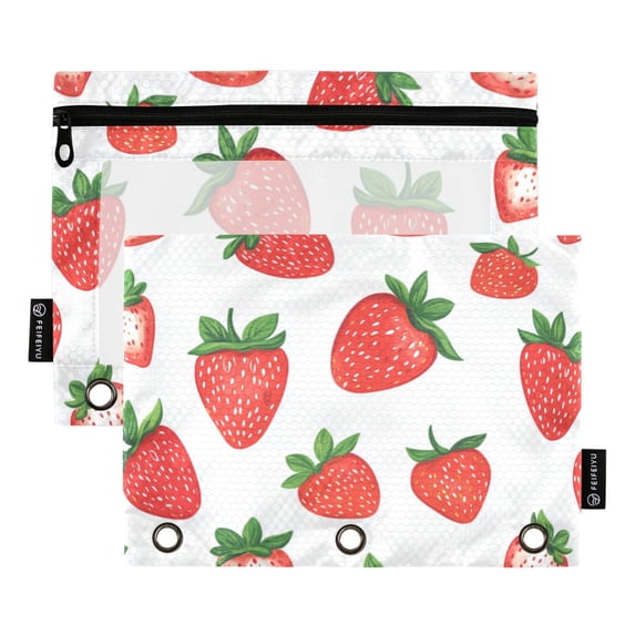 FORMRS 2 Pack Pencil Pouch for 3 Ring Binder with Clear Window Zipper Case, Strawberry