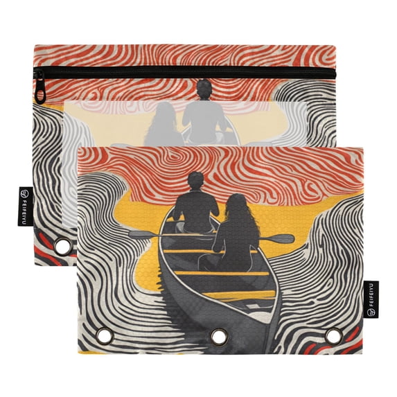 FORMRS 2 Pack Pencil Pouch for 3 Ring Binder with Clear Window Zipper Case, Striped Boat