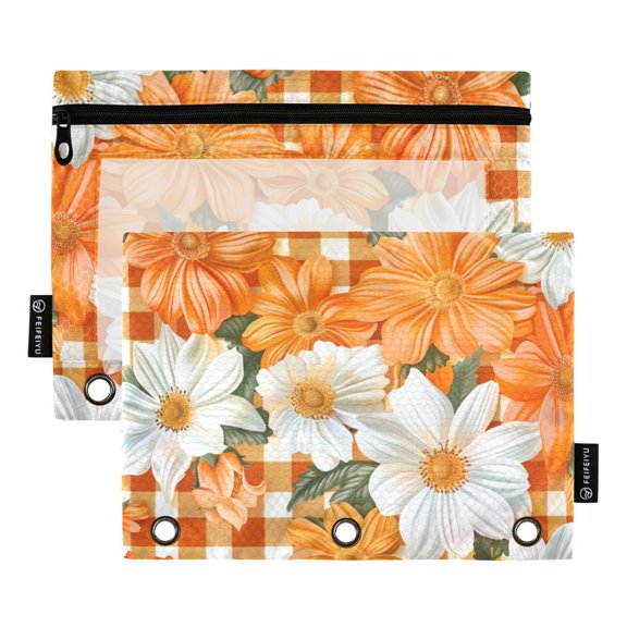 FORMRS 2 Pack Pencil Pouch for 3 Ring Binder with Clear Window Zipper Case, Sunny Floral