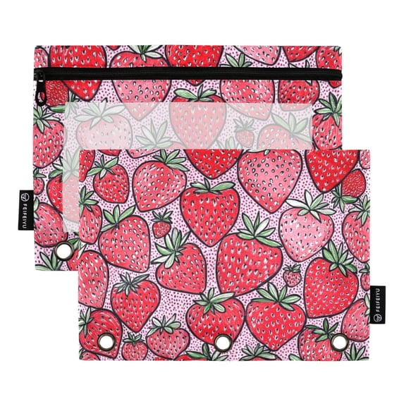 FORMRS 2 Pack Pencil Pouch for 3 Ring Binder with Clear Window Zipper Case, Sweet Strawberry