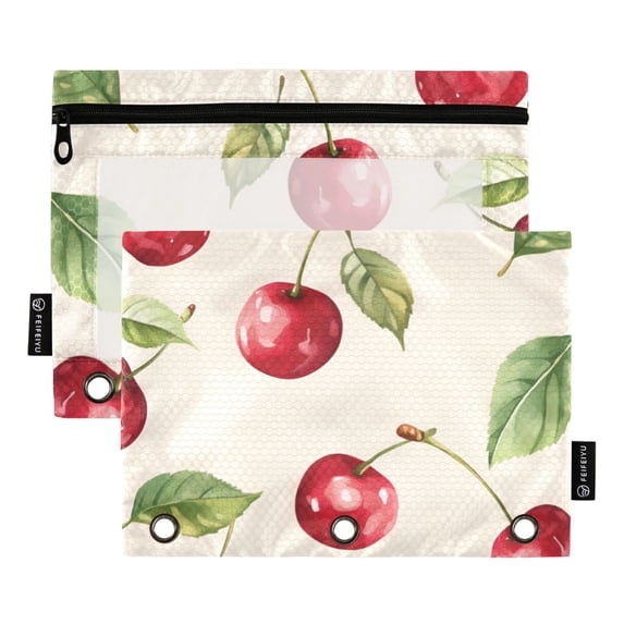 FORMRS 2 Pack Pencil Pouch for 3 Ring Binder with Clear Window Zipper Case, Watercolor Cherry