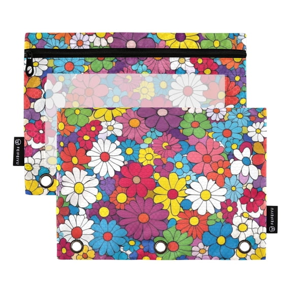 FORMRS 2 Pack Pencil Pouch for 3 Ring Binder with Clear Window Zipper Case, Whimsical Floral