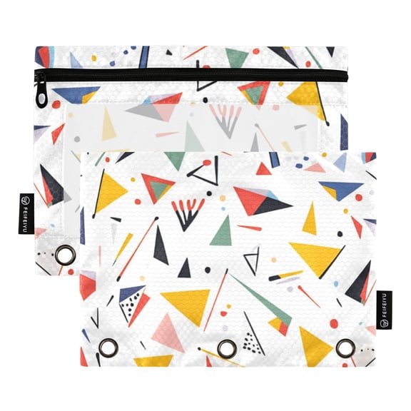 FORMRS 2 Pack Pencil Pouch for 3 Ring Binder with Clear Window Zipper Case, White Triangles