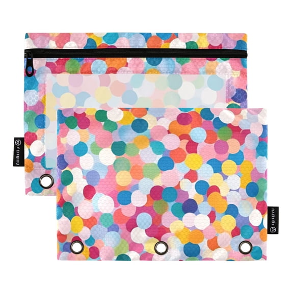 FORMRS 2 Pack Pencil Pouch for 3 Ring Binder with Clear Window Zipper Case, Yellow Colorful Circles