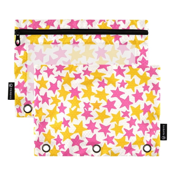 FORMRS 2 Pack Pencil Pouch for 3 Ring Binder with Clear Window Zipper Case, Yellow Stars Pattern