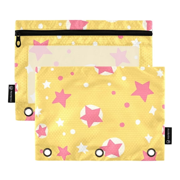 FORMRS 2 Pack Pencil Pouch for 3 Ring Binder with Clear Window Zipper Case, Yellow Stars