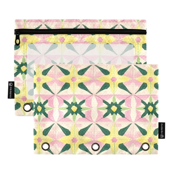 FORMRS 2 Pack Pencil Pouch for 3 Ring Binder with Clear Window Zipper Case, Yellow Symmetrical Stars