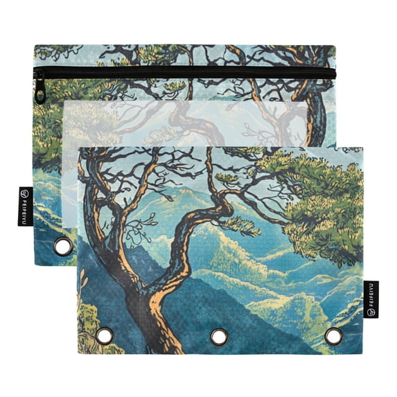 FORMRS 2 Pack Pencil Pouch for 3 Ring Binder with Clear Window Zipper Case, Yellow Tree