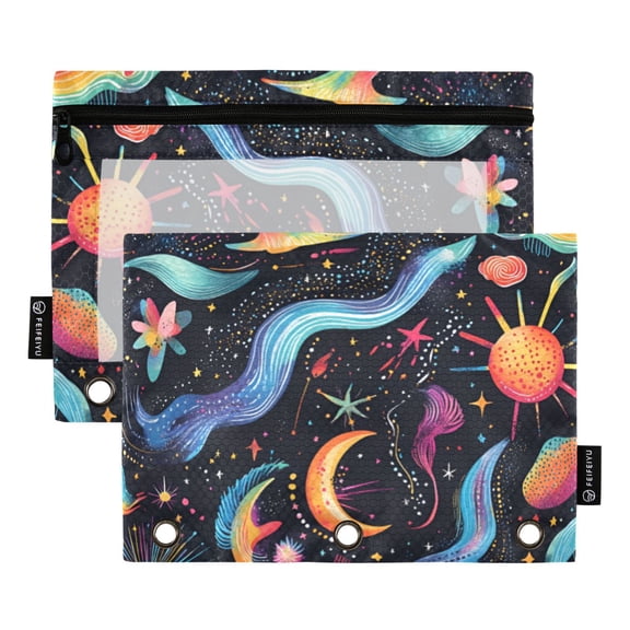 FORMRS 2 Pack Pencil Pouch for 3 Ring Binder with Clear Window Zipper Case, Zodiac Stars