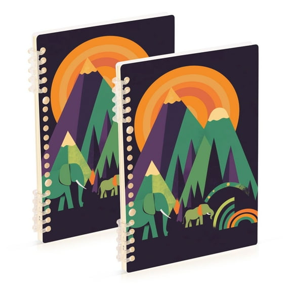 FORMRS 1-Subject Spiral Notebook 8" x 5" College Ruled 60 Refillable Sheet A5 Hard Cover, 2 Pack, Abstract Animals