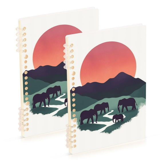 FORMRS 1-Subject Spiral Notebook 8" x 5" College Ruled 60 Refillable Sheet A5 Hard Cover, 2 Pack, Abstract Elephant