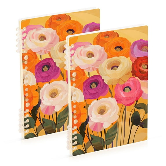 FORMRS 1-Subject Spiral Notebook 8" x 5" College Ruled 60 Refillable Sheet A5 Hard Cover, 2 Pack, Abstract Floral