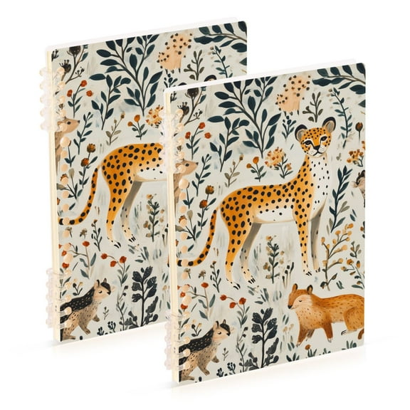 FORMRS 1-Subject Spiral Notebook 8" x 5" College Ruled 60 Refillable Sheet, 2 Pack, Animals in A Forest Pattern