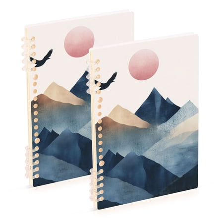 FORMRS 1-Subject Spiral Notebook 8" x 5" College Ruled 60 Refillable Sheet A5 Hard Cover, 2 Pack, Art Mountains