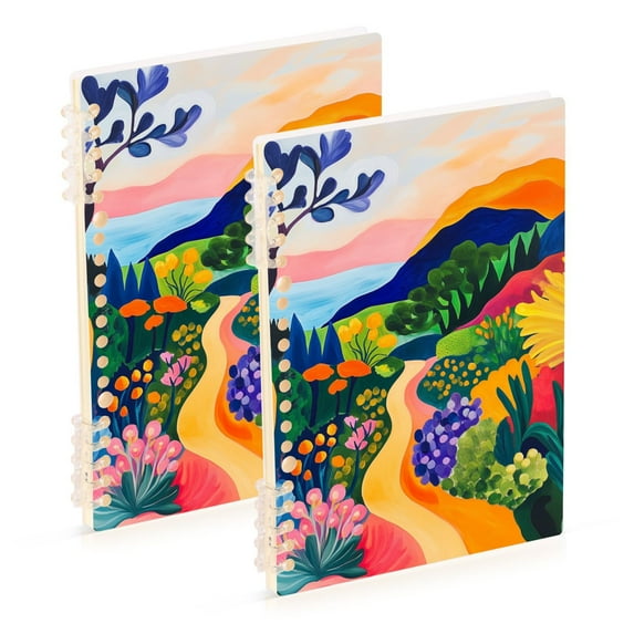 FORMRS 1-Subject Spiral Notebook 8" x 5" College Ruled 60 Refillable Sheet A5 Hard Cover, 2 Pack, Art Path