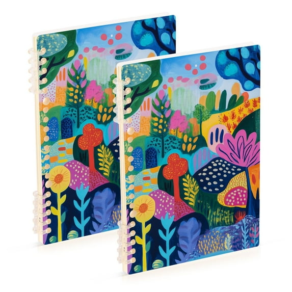 FORMRS 1-Subject Spiral Notebook 8" x 5" College Ruled 60 Refillable Sheet A5 Hard Cover, 2 Pack, Art Plants
