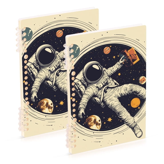FORMRS 1-Subject Spiral Notebook 8" x 5" College Ruled 60 Refillable Sheet A5 Hard Cover, 2 Pack, Astronaut Floating